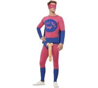 Smiffys Disfraz de superhéroe Willyman, Rosa y azul, con body, antifaz y calzoncillo Halloween, Carnaval