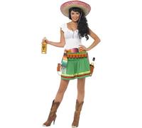 Smiffys Disfraz de tiradora de tequila, con vestido, cinturón a rayas y cinturón con funda de pistolas