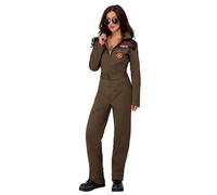 Smiffys Disfraz de Top Gun para mujer, Caqui, con mono