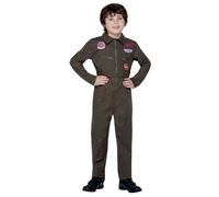 Smiffys Disfraz de Top Gun para niños, Caqui, con mono Halloween, Carnaval