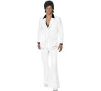 Smiffys Disfraz de traje de los 70, blanco, Chaqueta con camisa postiza, chaleco y pantalones