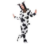 Smiffys Disfraz de vaca, Negro y blanco, con traje entero con capucha Halloween