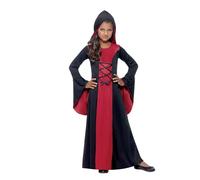 Smiffys Disfraz de vampiresa, Rojo y negro, con vestido y capucha, lazada Halloween, Carnaval