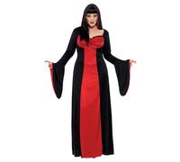Smiffys Disfraz de vampiresa siniestra, Rojo y negro, con vestido largo con capucha