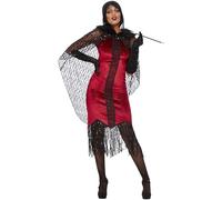 Smiffys Disfraz de vampiro de chica años 20, de lujo, Rojo, Vestido y capa de lentejuelas