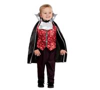 Smiffys Disfraz de vampiro para niño pequeño, Rojo, con camiseta, pantalón y capa Halloween, Carnaval