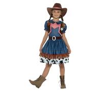Smiffys Disfraz de vaquera tejana, azul, con vestido, chaleco cosido y sombrero