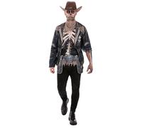 Smiffys Disfraz de vaquero de esqueleto para hombre con pañuelo superior y cinturón de pistola, disfraz de Halloween, disfraz de terror del salvaje oeste, talla L
