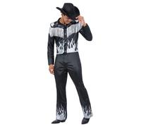 Smiffys Disfraz de vaquero glamoroso negro con camisa y pantalones, disfraz de vaquero e indios, disfraces de vaquero