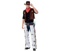 Smiffys Disfraz de vaquero marrón con chaleco, gorras, bufanda y sombrero, disfraz de vaqueros e indios, disfraces para adultos