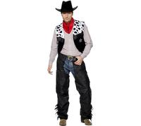 Smiffys Disfraz de vaquero, negro, con chaparreras, chaleco, cinturón y pañuelo