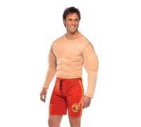 Smiffys Disfraz de vigilante de la playa de Baywatch, Rojo, con músculos en el pecho y bermudas incorporadas