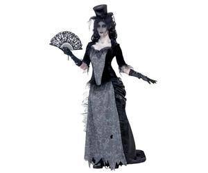 Smiffys Disfraz de viuda negra de Ghost Town, Gris, con parte de arriba, falda y sombrero Halloween, Carnaval