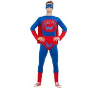 Smiffys Disfraz de Wallyman, azul y rojo, con mono, capa adjunta, calzoncillo y máscara Halloween