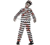 Smiffys Disfraz de zombi convicto, con pantalón, parte de arriba, gorra y esposas Halloween, Carnaval