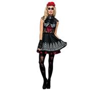 Smiffys Disfraz del Día de Muertos de Fever, con vestido, enagua incorporada y el headban color de rosa Halloween, Carnaval