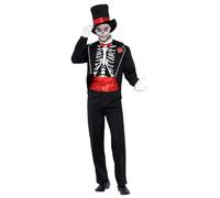 Smiffys Disfraz del Día de Muertos, Negro, con chaqueta, falsa camisa, sombrero y guantes