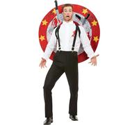 Smiffys Disfraz de lanzador de cuchillos, Deluxe, Rojo y blanco, con camisa, diana y cuchillos de velcro