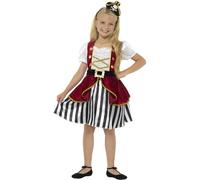 Smiffys Disfraz deluxe de pirata para chica, rojo y negro, con vestido y sombrero