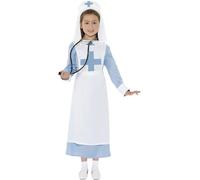 Smiffys Disfraz enfermera Primera Guerra Mundial de color azul con vestido, gorro y delantal de imitación Halloween, Carnaval