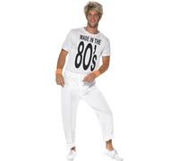 Smiffys Disfraz fabricado en los años 80, blanco con camiseta y pantalones, disfraz de los años 80, disfraces de los años 80