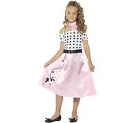 Smiffys Disfraz falda vuelo años 50, rosa, con vestido, gargantilla y cinturón Halloween, Carnaval