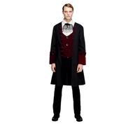Smiffys Disfraz Fever de vampiro gótico, con abrigo, chalequillo falso y corbata Halloween, Carnaval