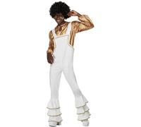 Smiffys Disfraz glam de los 70, Blanco, Camisa y peto Halloween, Carnaval