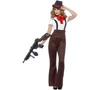 Smiffys Disfraz glamuroso de gángster, Negro y rojo, con parte de arriba, pantalón, falsos tirantes, corbata y sombrero