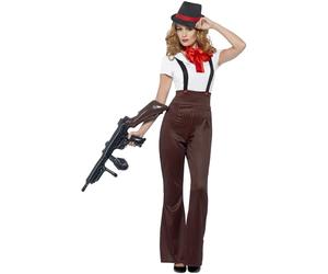Smiffys Disfraz glamuroso de gángster, Negro y rojo, con parte de arriba, pantalón, falsos tirantes, corbata y sombrero Halloween, Carnaval