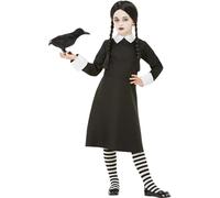Smiffys Disfraz gótico para niña de colegio, negro, con vestido y peluca