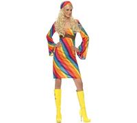 Smiffys Disfraz hippy arco iris, vestido y cinta para la cabeza