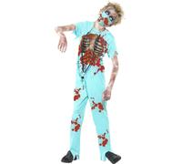 Smiffys Disfraz Infantil Cirujano Zombie Halloween, Mono Médico Azul S-L
