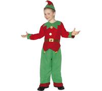 Smiffys Disfraz de elfo, Rojo y verde, con parte de arriba, pantalón y gorro Halloween, Carnaval
