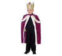 Smiffys Disfraz infantil de rey/reina, Morado, con capa y corona Halloween, Carnaval