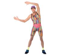 Smiffys Disfraz Instructor de Aerobica, multicolor, enterizo, sombrero y bolso canguro