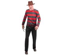 Smiffys Disfraz oficial de Nightmare On Elm Street Freddy Krueger con parte superior a rayas estampada y pasamontañas efecto quemado, disfraz de Halloween, talla L