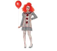 Smiffys Disfraz payasa vintage, Gris & Rojo, con vestido & cuello con volante fruncido Halloween, Carnaval