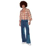Smiffys Disfraz retro de los 70, camisa y pantalones patchwork de denim