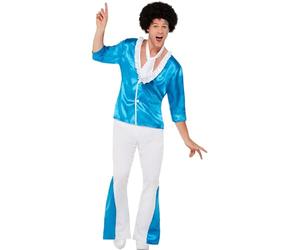 Smiffys Disfraz superglam de los 70, Azul, Camisa, pantalones y pañuelo para el cuello