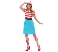 Smiffys ¿Dónde está Wally? Disfraz de Wenda, Rojo y blanco, con vestido, sombrero y gafas Halloween, Carnaval