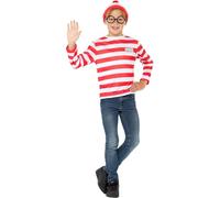 Smiffys ¿Dónde está Wally? Kit instantáneo, Rojo y blanco, con gorra, sombrero y gafas Halloween, Carnaval