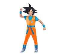 Smiffys Dragon Ball Z - Disfraz de Goku para niños, disfraz oficial de anime, overol naranja y azul, pulseras y tocado de Goku negro con pinchos, disfraz de Saiyajin para niños, Halloween, fiestas de