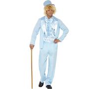 Smiffys Esmoquin divertido de los 90, color azul con chaqueta, pantalones, babero imitación camisa y sombrero