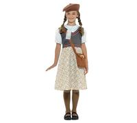 Smiffys Evacuee - Disfraz de colegiala gris con vestido, sombrero, bolsa y etiqueta de nombre, disfraz de niña
