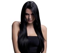 Smiffys Colección Fever, Peluca Amber, negra, larga lisa con flequillo emplumado, 71cm / 28in