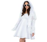Smiffys Fever - Chaqueta de oropel blanca iridiscente para mujer, atuendo rave con flecos con purpurina para despedida de soltera, Ibiza, orgullo, conciertos y eventos de disfraces, ropa de fiesta