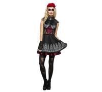Smiffys Disfraz del Día de Muertos de Fever, con vestido, enagua incorporada y el headban color de rosa Halloween, Carnaval