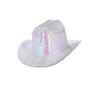 Smiffys Sombrero de vaquera Fever Deluxe con lentejuelas, blanco iridiscente