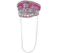 Smiffys Sombrero de capitán Fever Deluxe con adornos de lentejuelas, rosa intenso, con cadena